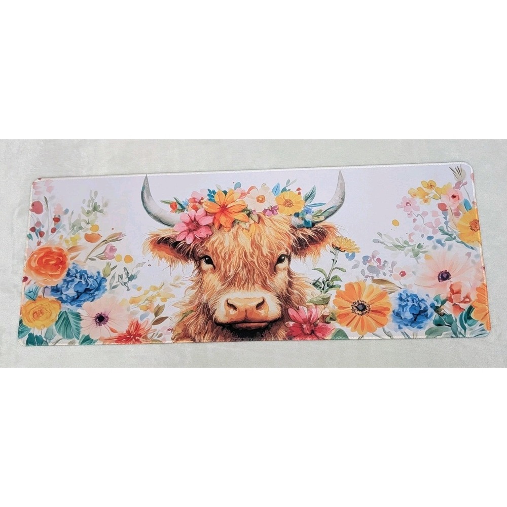 Highland Cow Large Pad Desktop Laptop Mouse Pads Desk Covers Rubber Back 31 X 12